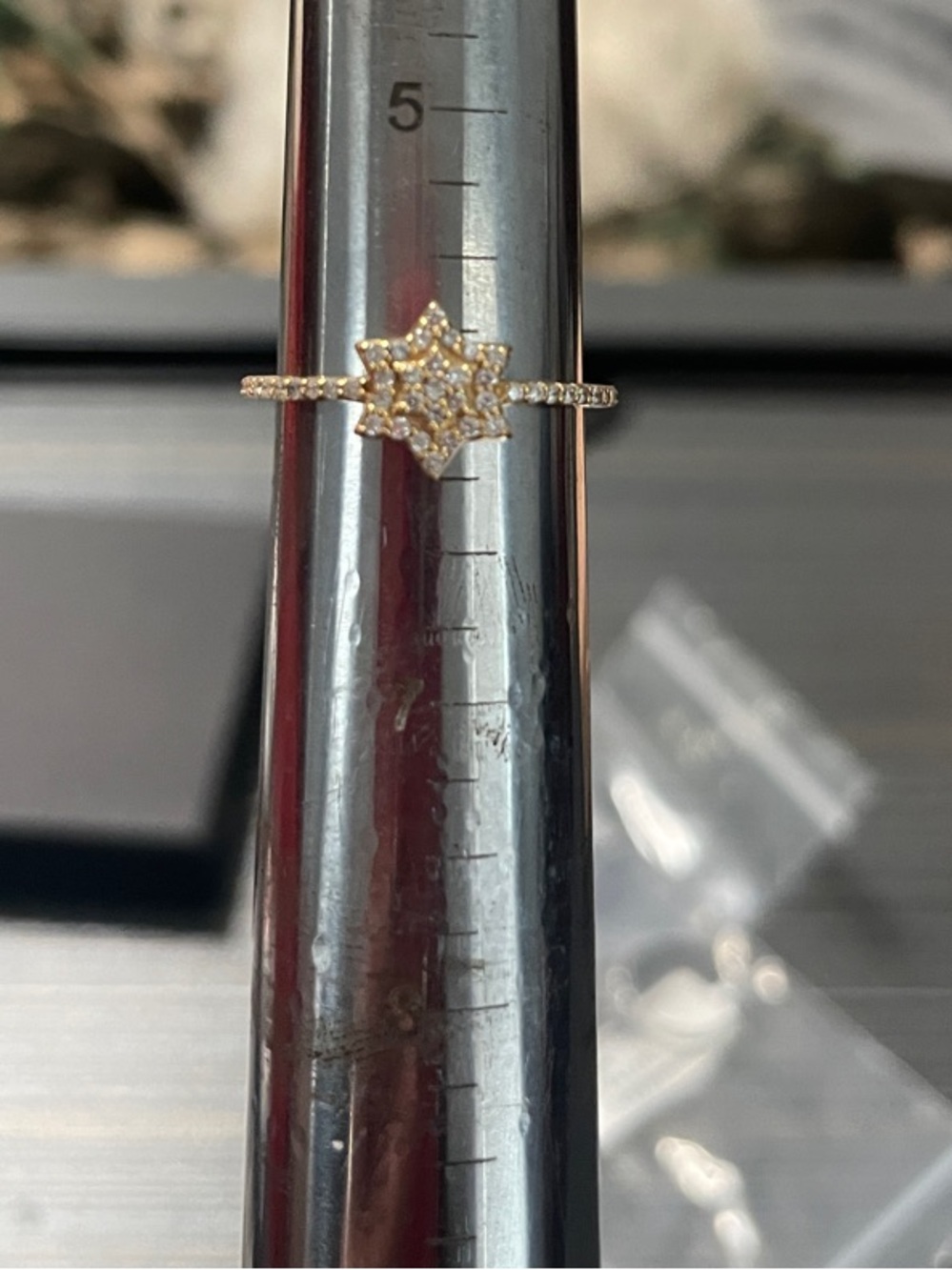 Delicate Solid 10k Gold Starburst Lab Grown Diamond Ring